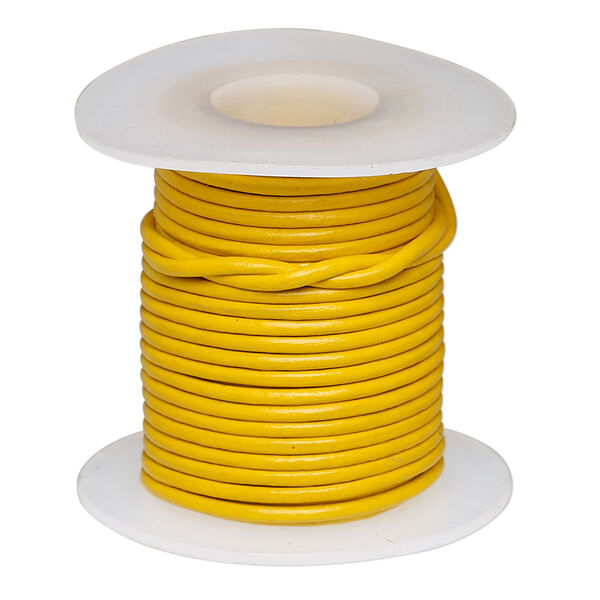 Cord, leather (dyed), yellow, 1-1.2mm round. Sold per 5-yard spool. image number 0