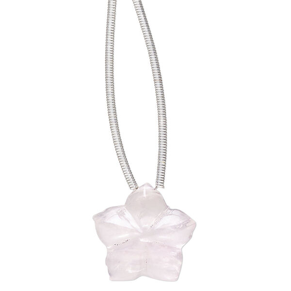 Rose quartz 1pkg1, hand-cut top-drilled 2-sided carved flower bead natural 16x16mm image number 0
