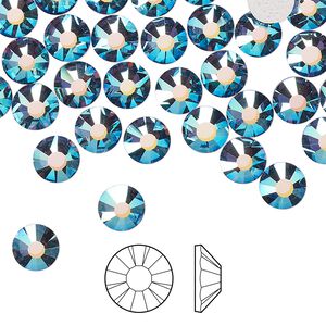 Flat back 24pk denim blue AB foil back, Preciosa MAXIMA Czech crystal hotfix rhinestone 6.3-6.5mm chaton rose round SS30