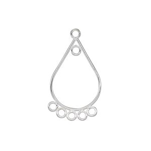 Drop, sterling silver, 21x14mm teardrop with 6 loops. Sold per pkg of 2.