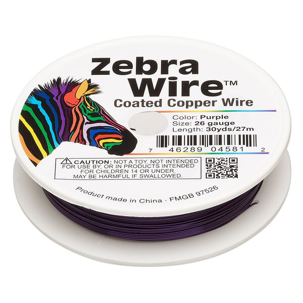 Wire, Zebra Wire™, color-coated copper, purple, round, 26 gauge. Sold per 30-yard spool. image number 0