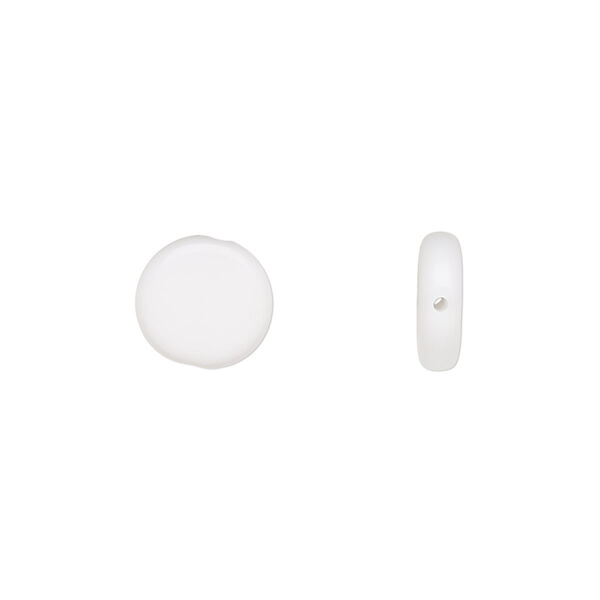 Bead, Czech pressed glass, opaque white, 10mm flat round. Sold per 15-1/2" to 16" strand, approximately 40 beads. image number 0