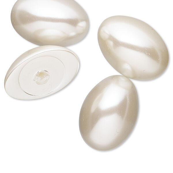 Cabochon, vintage Japanese acrylic pearl, champagne, 20x15mm half-drilled non-calibrated oval. Sold per pkg of 4. image number 0