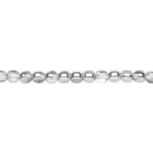 Bead, Czech glass druk, opaque and transparent clear half-coated silver, 4mm round. Sold per 15-1/2" to 16" strand. image number 0