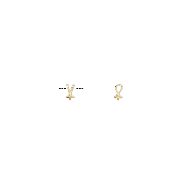 Bail, rabbit ear, gold-plated brass, 7x4mm with 4mm cup and 2mm peg, fits 3-5mm bead. Sold per pkg of 4. image number 0