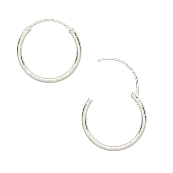 Earring hoop 1pkg2 sterling silver, 16mm round / endless loop, 1 pair image number 0