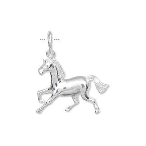 Charm, sterling silver, 21x18mm plain horse. Sold individually.