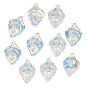 Drop, pressed glass, translucent AB clear, 23 x 16mm pressed leaf, top-drilled. top-drilled. Sold per pkg of 10.