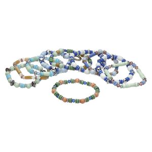Bracelet mix, stretch, cat's eye glass (fiber optic glass) / glass / plastic / silver-coated plastic / silver-finished steel, multicolored, 6x2mm-26x7mm mixed shape, 7 inches. Sold per pkg of 10.