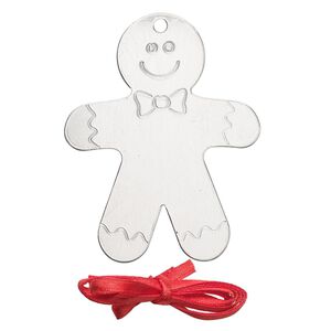 Ornament, ImpressArt®, aluminum and polyester, 2-1/2x2 inch gingerbread cookie with ribbon. Sold per pkg of 3.