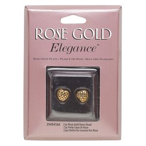 Bead, rose gold-plated copper and lacquer, 8mm puffed heart with cutout. Sold per pkg of 2.