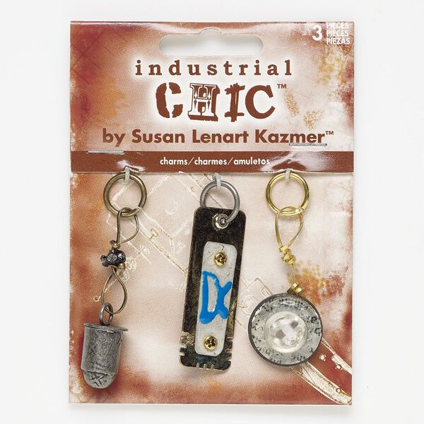 Focal, acrylic / enamel / glass / nickel- / gold- / antique brass-finished steel / "pewter" (zinc-based alloy), blue / white / black, 39x18mm single-sided round / 40x14mm single-sided rectangle / 43x11mm 3D bullet. Sold per pkg of 3. image number 0