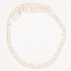 Pearl cultured freshwater 1pk 5-6mm button, white 14 inch bleached