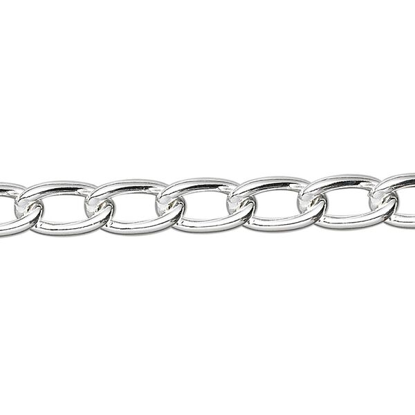 Chain, silver-plated steel, 6mm oval curb. Sold per pkg of 5 feet. image number 0