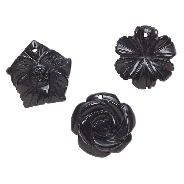 Blackstone 1pkg3, top-drilled carved flower drop B grade, mix 25x21mm-26x25mm image number 0