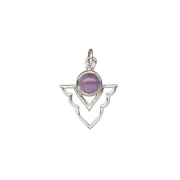 Amethyst / sterling silver 1pkg1, open arrowhead drop natural antiqued 15.5x14mm image number 1