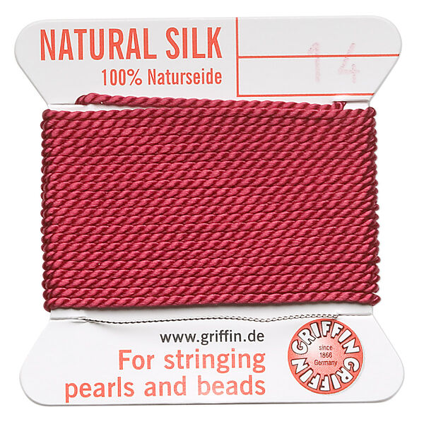 Thread, Griffin, silk, garnet red, size #14. Sold per 2-meter card (approximately 78 inches). image number 0