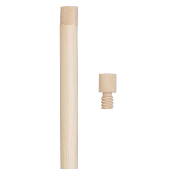 Bottle, wood (natural), 4 x 7/16 inch cylinder with twist-off cap. Sold per pkg of 4. image number 0