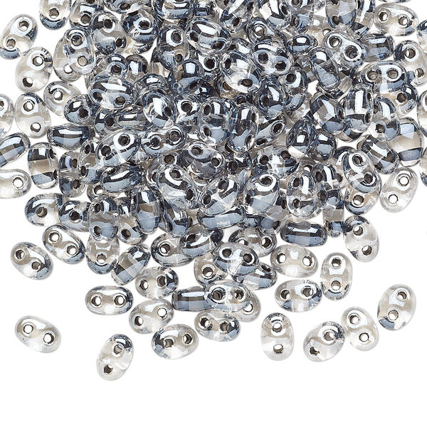 Seed bead, Preciosa Twin™ Czech glass, pkg/250g, 5x2.5mm oval, transparent grey terra color-lined clear, (38649). image number 0