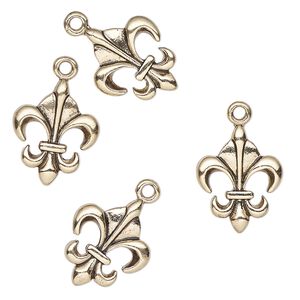 Charm, antique gold-finished "pewter" (zinc-based alloy), 16x13mm fleur-de-lis. Sold per pkg of 4.
