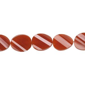 Carnelian 1pkg5, hand-cut faceted twisted flat oval bead 11x9mm