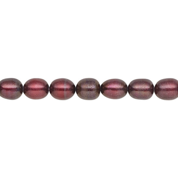 Pearl, cultured freshwater (dyed), black cherry, 5-6mm rice, C grade, Mohs hardness 2-1/2 to 4. Sold per 16-inch strand. image number 0