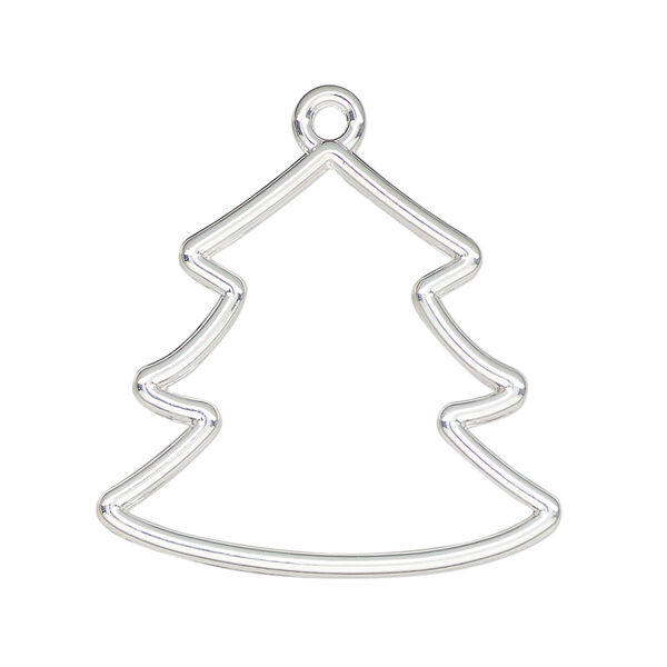 Component, resin frame, silver-finished "pewter" (zinc-based alloy), 30x30mm open Christmas tree. Sold per pkg of 2. image number 0