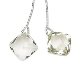 Lemon quartz 1pkg2, hand-cut top-drilled puffed faceted diamond bead 17mm