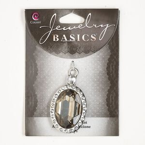 Focal, silver-finished "pewter" (zinc-based alloy) and glass, olive and clear, 43x28mm oval. Sold individually.