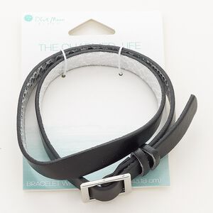 Bracelet, wrap, vinyl and silver-finished "pewter" (zinc-based alloy), black / white / silver, 10mm wide, 17 inches. Sold individually.