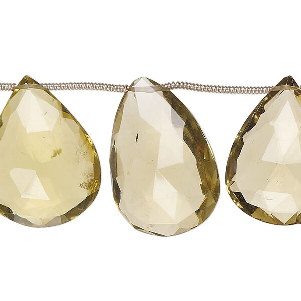 Bead, golden quartz (heated), 20x14mm-24x18mm hand-cut top-drilled faceted puffed teardrop, B grade, Mohs hardness 7. Sold per pkg of 9. image number 0