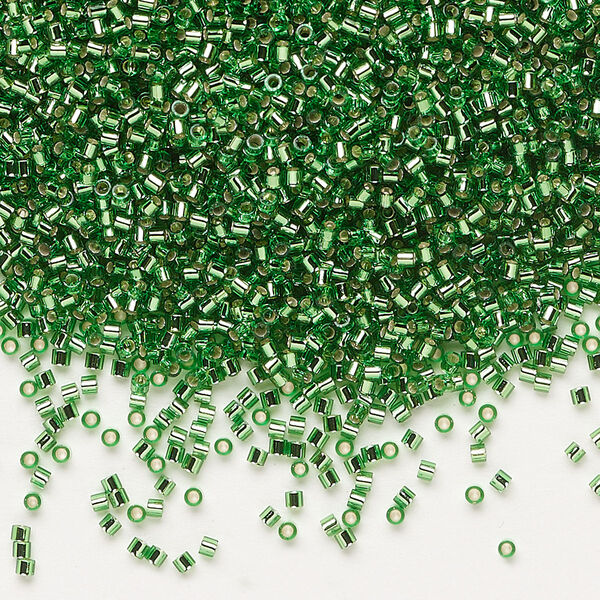 Seed bead, Delica®, glass, pkg/7.5g, #15 round, transparent silver-lined green (DBS-0046). image number 0