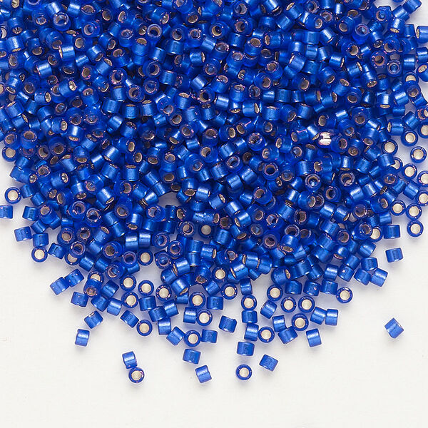 Seed bead, Delica®, glass, pkg/50g, #11 round, translucent semi-matte silver-lined dark blue (DB-0696). image number 0