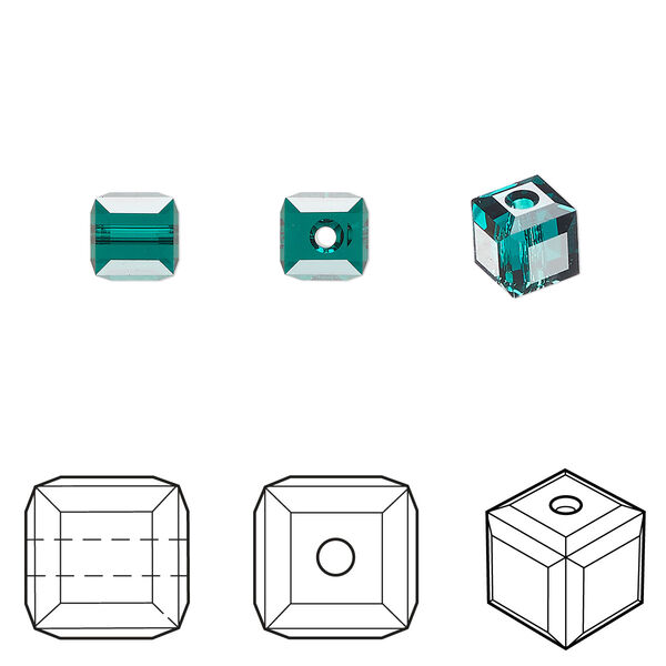 Bead 6pk emerald, Crystal Passions® 6mm cube 5601 image number 0