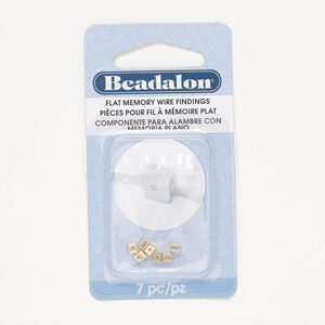 Bead end 1pkg7, glue-on, Beadalon®, gold-finished steel, 4x3mm square, fits 1.2x0.5mm flat memory wire.