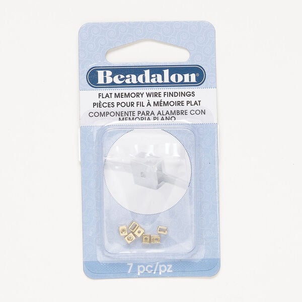Bead end 1pkg7, glue-on, Beadalon®, gold-finished steel, 4x3mm square, fits 1.2x0.5mm flat memory wire. image number 0