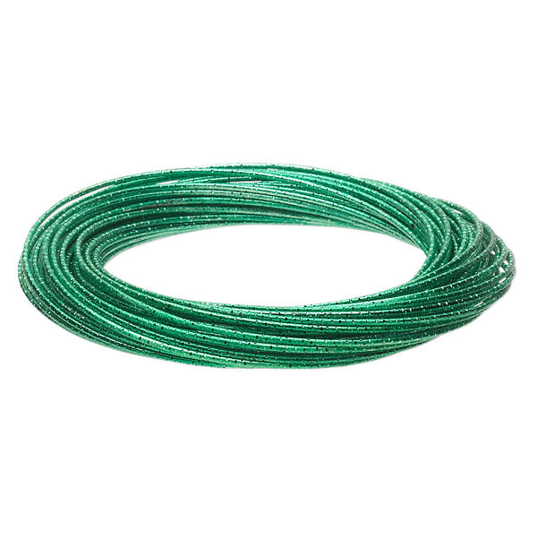 Bracelet, bangle, painted steel, metallic lime green, 12mm wide with (40) interlocking textured bands, 8 inches. Sold individually. image number 0
