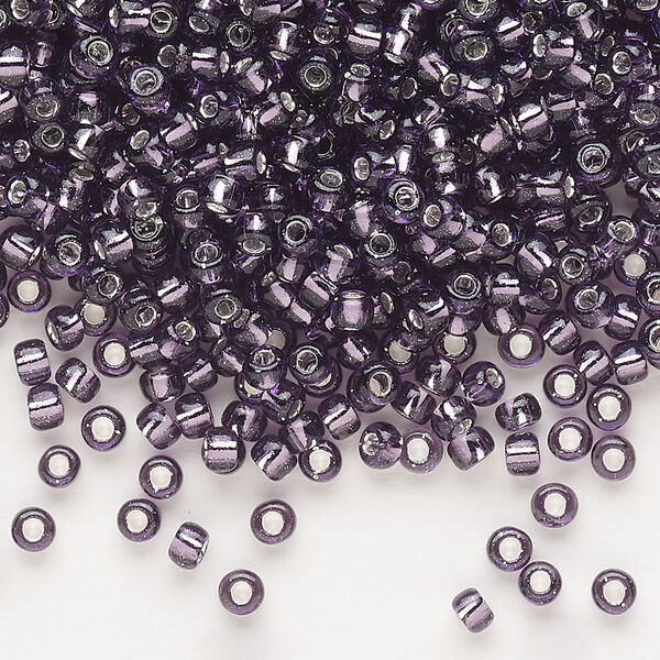Seed bead, Dyna-Mites™, glass, silver-lined translucent amethyst purple, #8 round. Sold per 40-gram pkg. image number 0
