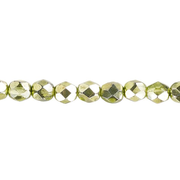 Bead, Czech fire-polished glass, opaque metallic silver green, 6mm faceted round. Sold per pkg of 1,200 (1 mass). image number 0