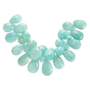 Amazonite 1pkg1, hand-cut top-drilled faceted puffed teardrop bead natural , 4 inch graduated 12x9mm-15x11mm