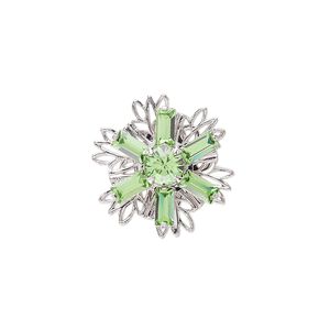 Sew-on 1pk peridot rhodium finish, Crystal Passions® 17mm flower 62002