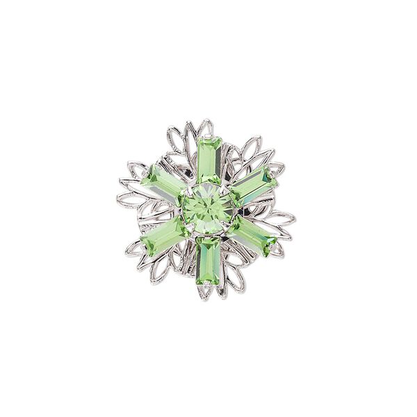 Sew-on 1pk peridot rhodium finish, Crystal Passions® 17mm flower 62002 image number 0