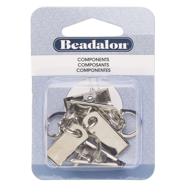 Badge clip, silver-plated steel, 30x10.5mm with swivel loop. Sold per pkg of 4. image number 0