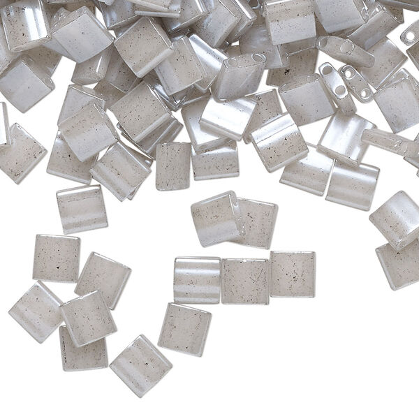 Seed bead, TILA®, glass, pkg/10g, 5mm full tila square, opaque ceylon light grey, (TL-526). image number 0