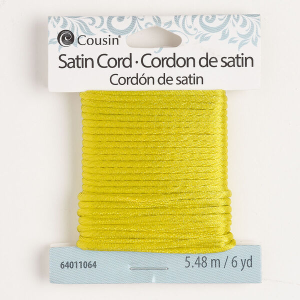 Cord, satin, yellow, 2mm round. Sold per 6 yard section. image number 0