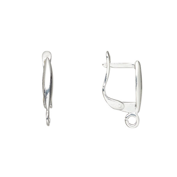 Ear wire, sterling silver, 17mm square leverback with shield and open loop. Sold per pair. image number 0