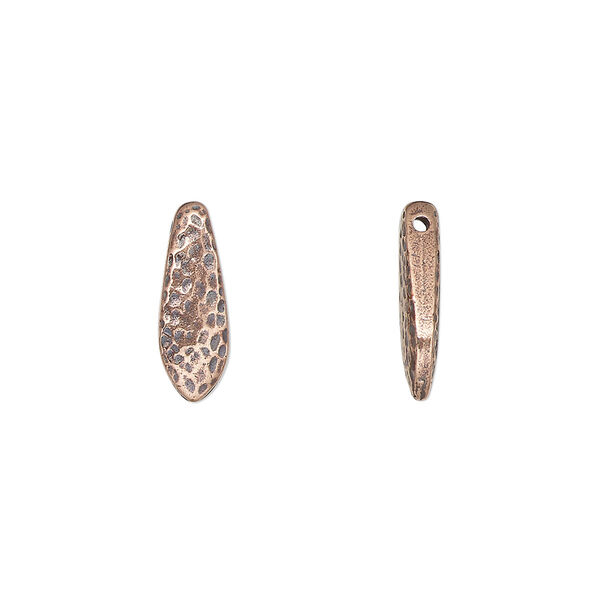 Bead, TierraCast®, "Hammertone" collection, antique copper-plated pewter (tin-based alloy), 14.5x5mm top-drilled hammered dagger. Sold per pkg of 4. image number 0