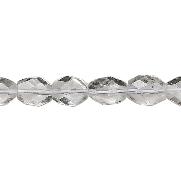 Bead, quartz crystal (natural), 8x6mm hand-cut faceted oval, C grade, Mohs hardness 7. Sold per 15-1/2" to 16" strand. image number 0