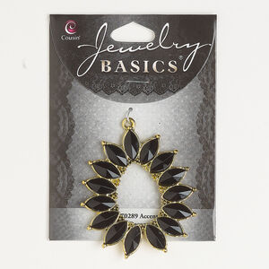 Focal 1pkg1, antique gold-finished brass and acrylic, black, 55x49mm fancy teardrop.