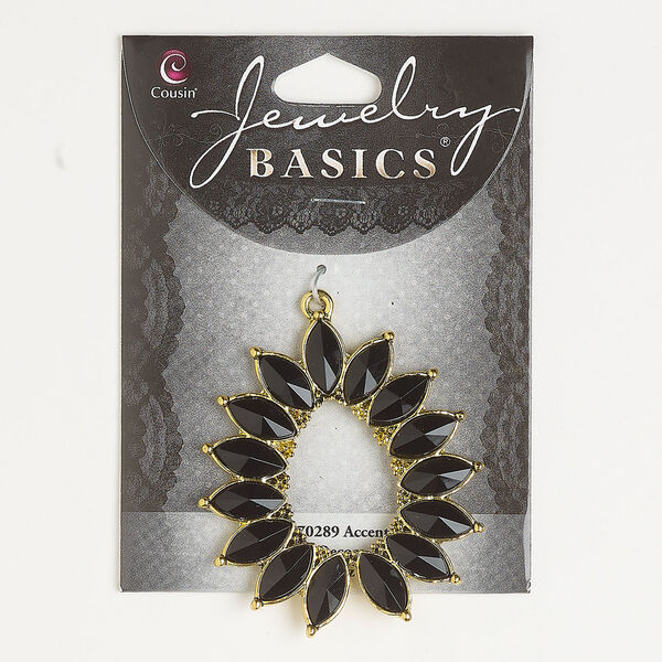 Focal 1pkg1, antique gold-finished brass and acrylic, black, 55x49mm fancy teardrop. image number 0